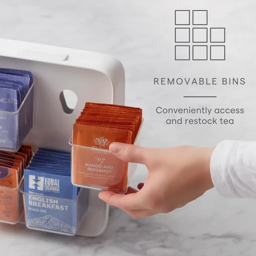 Vista 2 de YouCopia TeaStand - Organizador de bolsas de té con compartimentos desmontables transparentes, organizador de almacenamiento para gabinete