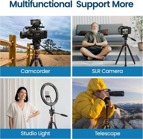 Vista 3 de GEEKOTO Trípode de video con cabezal fluido, trípode profesional para cámara réflex digital, monopie de aluminio de 77 pulgadas para videocámara