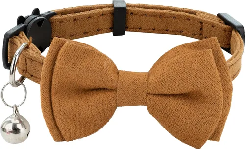Vista 9 de Collar de gato con pajarita de campana Breakaway Kitten Small Pet Safety Solid Wedding Basic Pure Color Suede Soft Adjustable Sailor Bow - [1