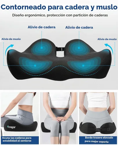 Vista 3 de Cojín de asiento para silla de oficina - Cojín de espuma viscoelástica para Negro