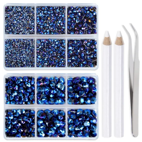 Vista 24 de LPBeads 6400 unidades de diamantes termoadhesivos de 12 colores con parte trasera plana, 5 tamaños mixtos, gemas de cristal redondas con pinzas