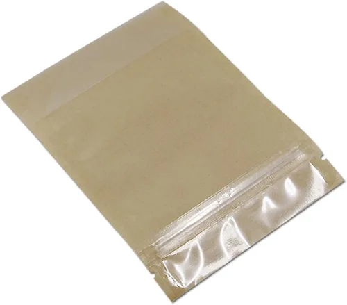 Vista 5 de PABCK 50 Piezas Bolsas de Papel Kraft Marrón con Frente Transparente de Pie Herméticas 3.9x5.9 pulgadas para Almacenamiento de Alimentos