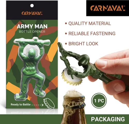Vista 2 de Carnaval Abrebotellas Green Army Man - Divertido barman compatible, diseño de mini soldado de metal