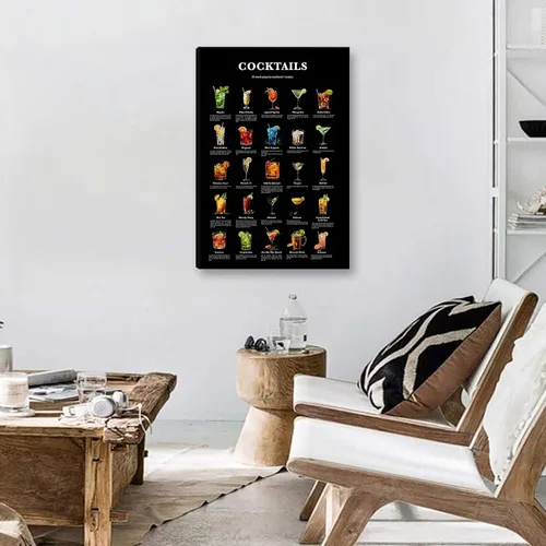 Vista 2 de Arte de pared de cóctel, pósteres de conocimiento, vintage, cocteles, mixología, fotos, carrito de bar, accesorios e impresiones de pintura, cocina