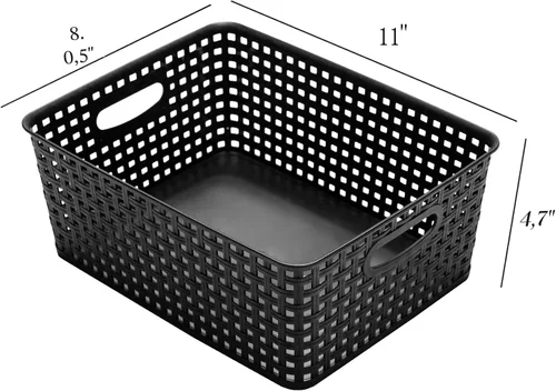Vista 3 de Eslite Cestas de almacenamiento de plástico para organizar, 11 x 8.5 x 4.7 pulgadas, paquete de 4 (negro)