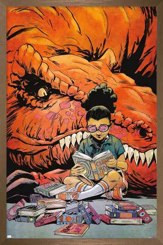 Vista 17 de Trends International Marvel Moon Girl & Devil Dinosaur - Póster de pared de lectura, 22.375 x 34 pulgadas, versión enmarcada de madera de granero