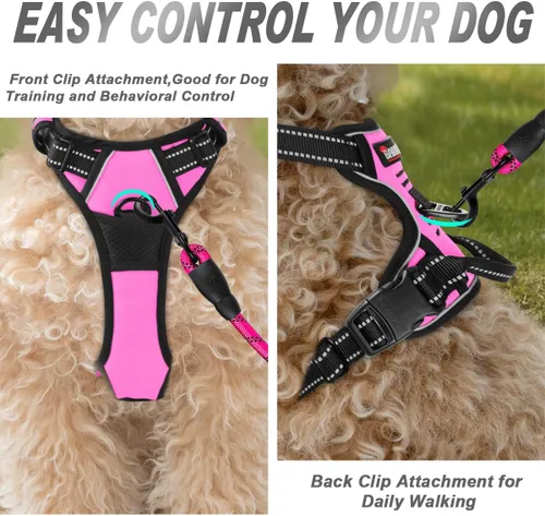Vista 152 de BARKBAY - Arnés para perro sin tirones con clip frontal, material resistente y reflectante, asa de fácil control para pasear perros grandes