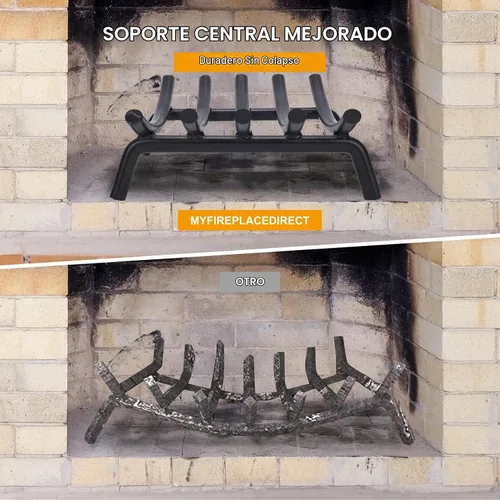 Vista 2 de Rejilla para chimenea de acero sólido redondo de 14 pulgadas, barra de 3/4" - Soporte resistente de hierro fundido forjado para interiores