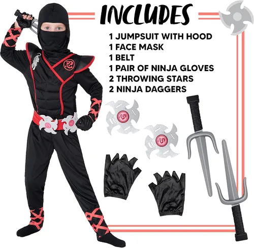 Vista 5 de Spooktacular Creations niños disfraz de ninja de lujo para niños con Dagas y estrellas para lanzar
