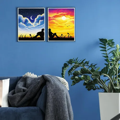 Vista 6 de Nuberlic Paquete de 2 Lienzos Predibujados de 8x10 pulgadas para Pintar para Adultos Kit de Pintar y Beber para Noche de Cita de Parejas Adultas