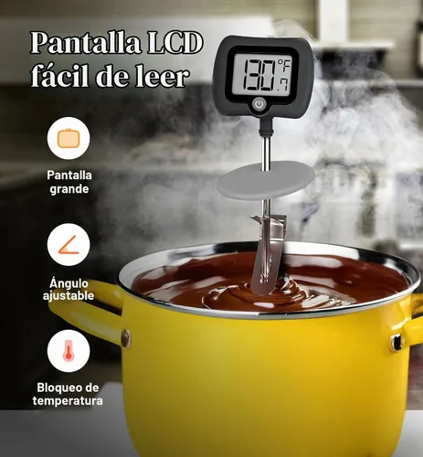 Vista 6 de Termómetro digital de dulces con clip para olla, sonda de acero inoxidable de 10 pulgadas de largo, termómetro de cocina de lectura instantánea