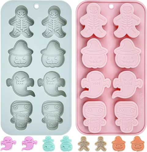Vista 8 de 2 moldes de silicona de calavera de Halloween, 12 cavidades con forma de calavera, molde de fondant, lindo molde decorativo de chocolate