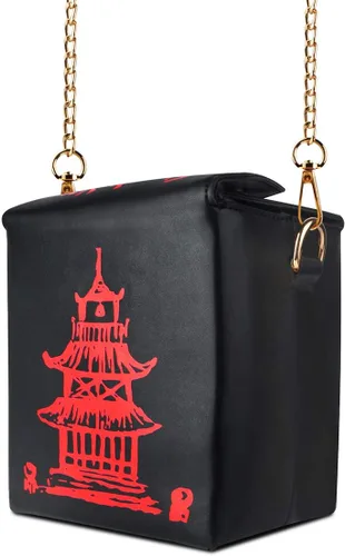 Vista 3 de Bolso bandolera de moda, bolso chino para llevar con correa de cadena cómoda (negro-rojo), Rojo