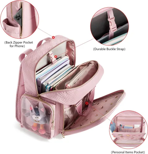 Vista 3 de Prokva Ita Mochila Bolsa de exhibición con insertos para alfileres, bonita bolsa Ita para anime Cosplay y concierto (diseño patente), Rosado
