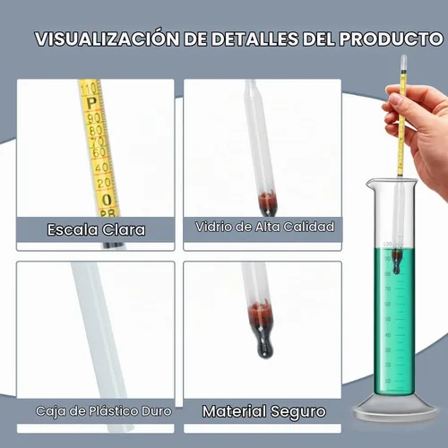 Vista 4 de Hidrómetro Medidor de Alcohol, Hidrómetro de Alcohol 0-200 Proof e Hidrómetro Tralle, Alcoholímetro para Licor/Moonshine/Medición de Destilados