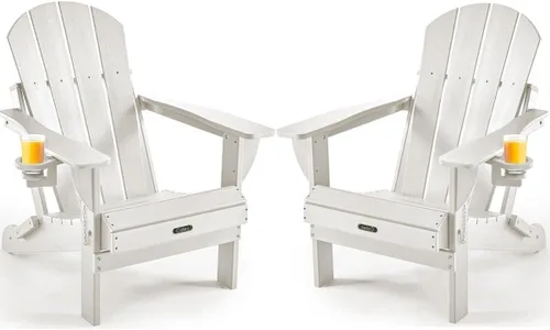 Vista 36 de Ciokea Silla Adirondack plegable con textura de madera, silla Adirondack para patio, resistente a la intemperie, silla de plástico para hoguera