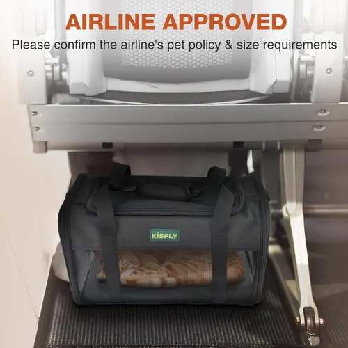 Vista 3 de Transportador para gatos y perros pequeños aprobado por aerolíneas de 17"x11"x9.5"– De lados suaves, bolsa de viaje plegable debajo del asiento