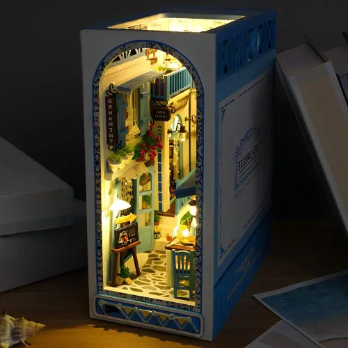 Vista 8 de Kits de rincón de libros para adultos, kit de sujetalibros 3D 2026, kit de construcción de modelo de casa de libro mágico, decoración con sensor