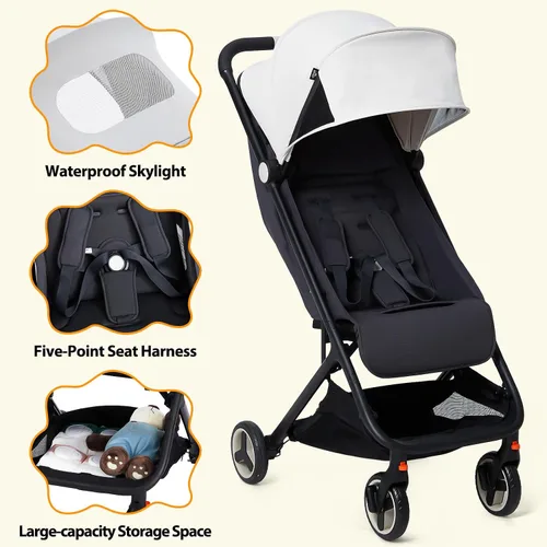 Vista 8 de GAOMON Cochecito ligero, compacto con una sola mano plegable para avión, asiento reclinable y toldo Gris