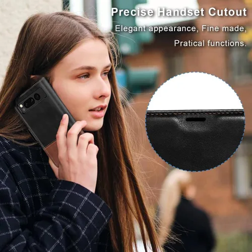 Vista 6 de KEZiHOME Funda para Google Pixel Fold, cuero genuino [bloqueo RFID] Funda tipo cartera con ranuras para tarjetas, función atril y tapa protectora