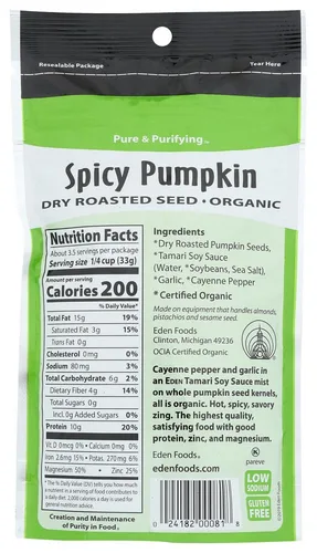 Vista 3 de Eden Foods, Semillas tostadas secas de calabaza orgánicas, picantes, 4 oz (113 g)
