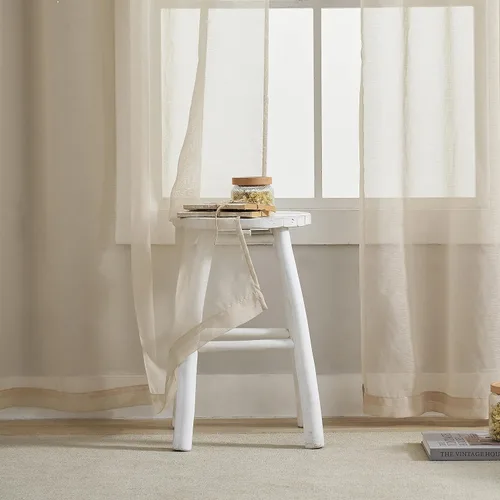 Vista 2 de Home Brilliant Cortinas traslúcidas para sala de estar de 45 pulgadas de largo, paneles de ventana pequeños para dormitorio, cortinas cortas