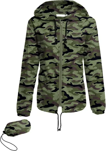 Vista 16 de Avoogue - Chaquetas de lluvia para mujer, diseño ligero, con capucha, para exteriores, impermeables, cortavientos Verde militar