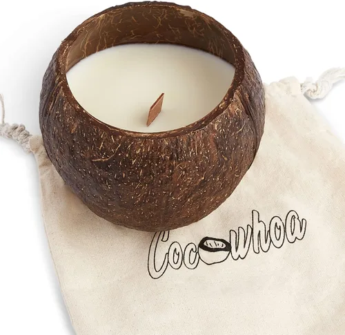 Vista 9 de Vela perfumada de cáscara de coco de soja, vela perfumada con mecha de madera, hecha con cáscaras de coco reales (lima de coco)