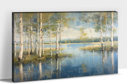 Vista 22 de UZMKM Lienzo decorativo de abedul para pared, pintura de bosque otoñal, imagen panorámica de paisaje, vista de la naturaleza amarilla, obra de arte