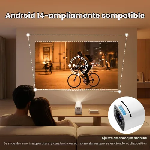 Vista 7 de Mini proyector con WiFi y Bluetooth, proyector inteligente portátil 4K con Android 14 integrado, pantalla de 130", proyector de película