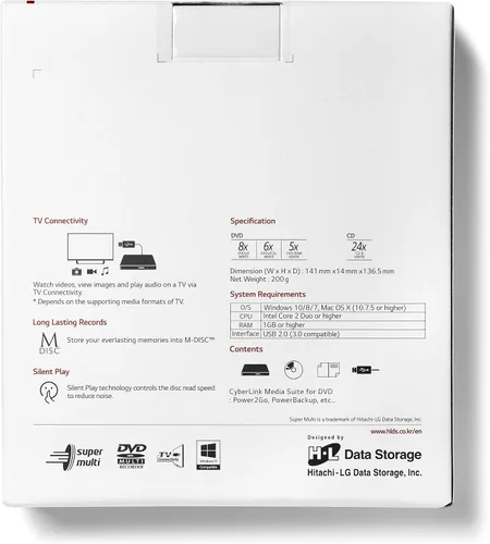 Vista 6 de LG GP57ES40 External Ultra Portable Slim DVD-RW Negro, Plata Portátil