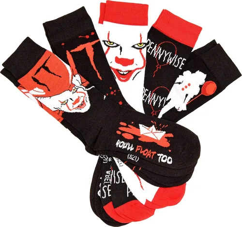 Vista 2 de Hyp Stephen King IT Movie Pennywise You'll Float Too Men's Crew Socks 5 Pair Pack