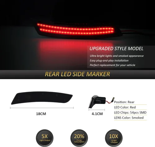 Vista 3 de D-Lumina Smoked LED Side Marker Light Compatible for Chevy Camaro 2016-2024 Ámbar y rojo