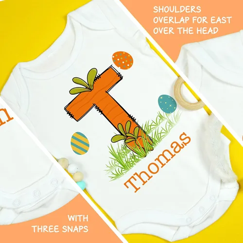 Vista 7 de Regalos personalizados con inicial de Pascua para bebé con nombre, 5 diseños, body personalizado de Pascua para recién nacidos, ropa de bebé