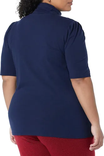 Vista 4 de Tienda Essentials Cuello alto de manga abullonada de algodón modal drapeado para mujer