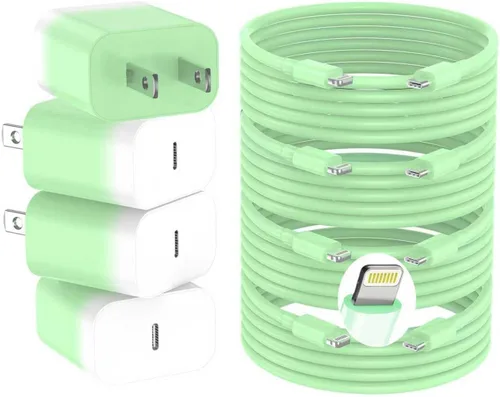 Vista 13 de Cargador de iPhone de carga rápida, cargador de pared USB C de 20 W PD de 4 unidades con cable de carga rápida de 1.8 m - Cargador rápido