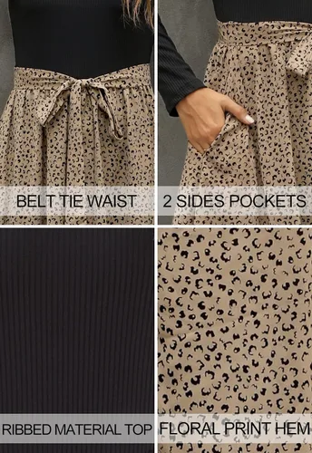 Vista 5 de Zattcas - Vestido por debajo de la rodilla acanalado de manga corta para mujer, modesto vestido de trabajo casual con bolsillos