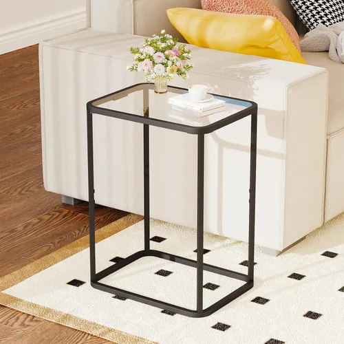 Vista 4 de Garden 4 you Mesa auxiliar de cristal, mesa auxiliar rectangular con marco de metal, moderna mesita de noche para oficina, dormitorio, sala de Negro