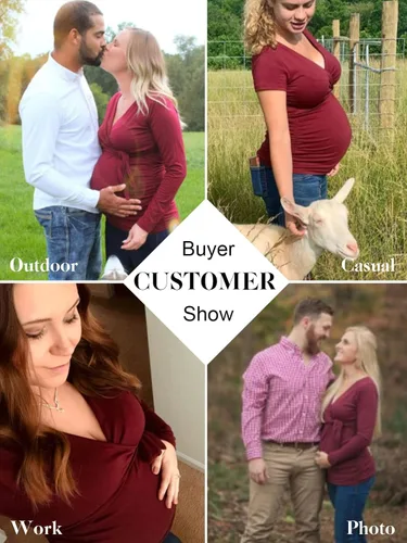 Vista 3 de Glampunch Camisas de maternidad para mujer manga corta y larga con lazo frontal para maternidad