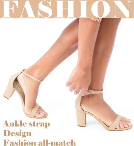 Vista 4 de Ankis Tacones de plataforma cerrados para mujer, tacones negros para mujer, punta redonda cerrada, zapatos de tacón grueso, 4 pulgadas