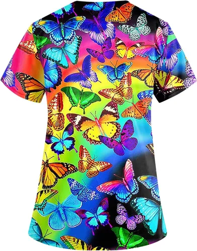 Vista 2 de Conjunto de uniformes de enfermería para mujer, ropa de trabajo, manga corta, talla grande, con bolsillo