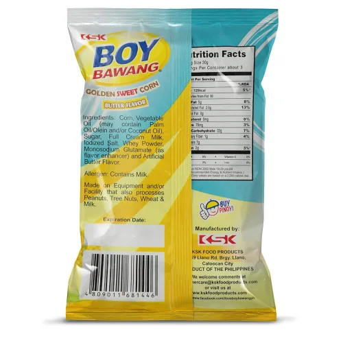 Vista 2 de Boy Bawang Cornick, Butter - Nueces de maíz crujientes, sabrosas y sin gluten, 3.54 onzas (3.53 oz), paquete de 3