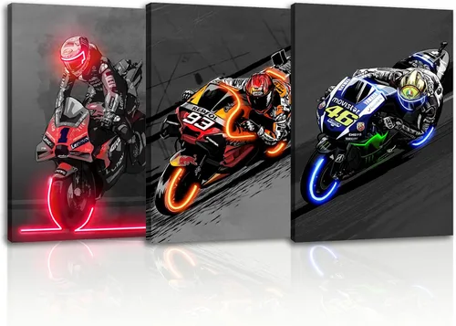 Vista 12 de Sorventina Pintura en Estilo Neón Naranja #93 RC213V Bicicletas de Carrera en Arte de Pared - Lienzo Envuelto de 16x24, Sin LED, Decoración Ideal
