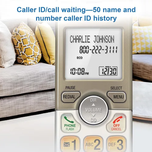 Vista 6 de AT&T - Teléfono inalámbrico expandible con sistema de respuesta y teclas XL retroiluminadas, 5 terminales Digital Answering System, Extra-Large