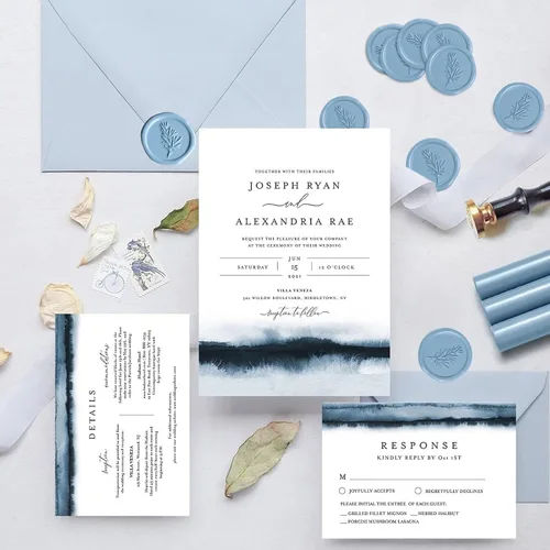 Vista 7 de UNIQOOO Calcomanías de sello de cera, calcomanías de sello de invitación de boda de romero, 100 calcomanías autoadhesivas azul polvoriento