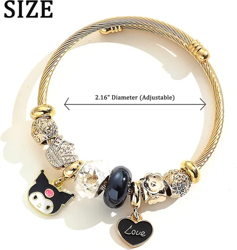 Vista 2 de Sicpfuj Bonitas pulseras para mujeres y niñas, pulsera ajustable de acero inoxidable de dibujos animados, gran regalo de joyería para esposa, novia