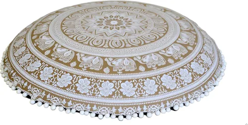 Vista 26 de CRAFT KALA Funda de cojín redonda grande de 32 pulgadas para el suelo bohemio, funda de puf boho, funda de cojín de mandala para meditación, cojines