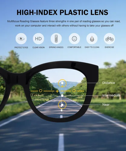 Vista 5 de Eyekepper Lentes de lectura progresivos de gran tamaño para mujer, protección UV, multienfoque, lentes de lectura trifocales Noline - Marco negro