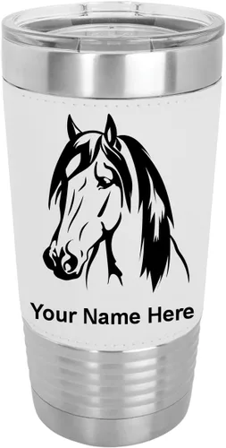 Vista 24 de LaserGram Vaso aislado al vacío de 20 onzas, cabeza de caballo 1, grabado personalizado incluido (cuero sintético, rústico)