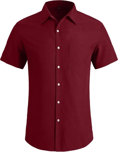 Vista 2 de YTD Men's Casual Linen Button Down Shirt Short Sleeve Beach Shirt